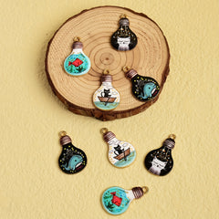 8pcs Goldfish Dolphin Kitten Print Bulb Pendant DIY Jewelry Set