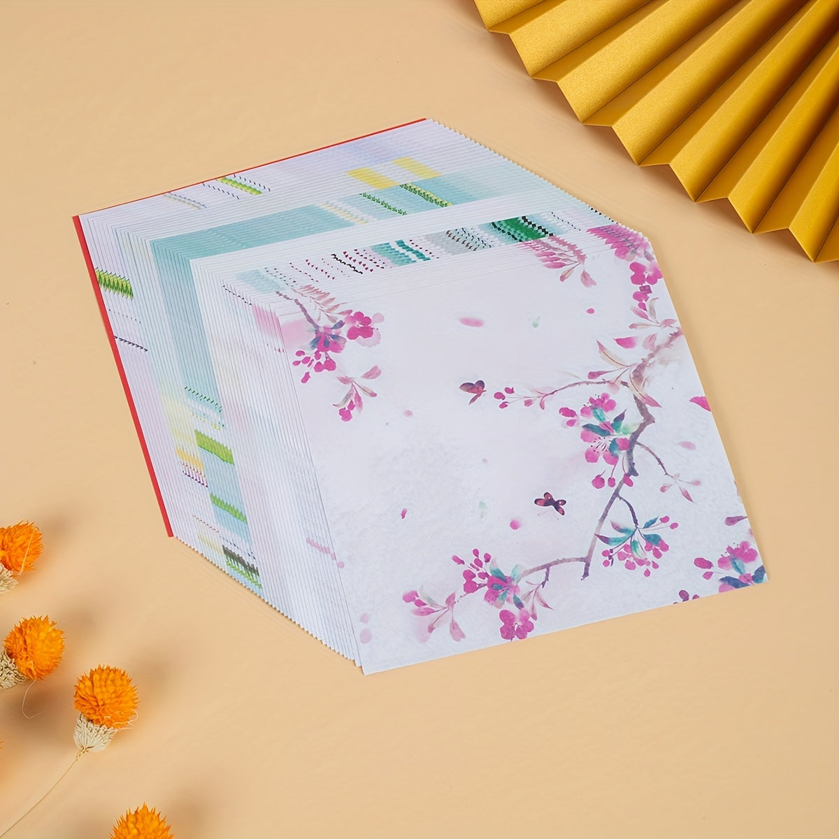 50 Sheets Double Sided Origami Paper Kit Pink Cartoon Pattern Paper 12 Designs