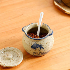 Japanese Ceramic Spice Jar with Lid and Spoon