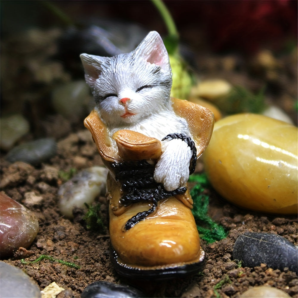Resin Small Sleeping Kitten Figurine for Fairy Garden