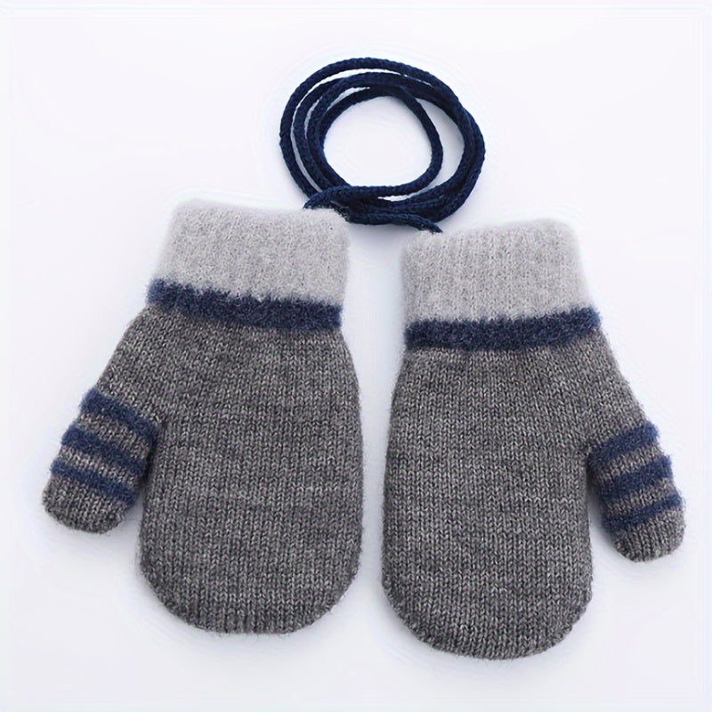 Kids Striped Knit Gloves Double Layer Warm Mittens