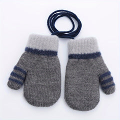 Kids Striped Knit Gloves Double Layer Warm Mittens