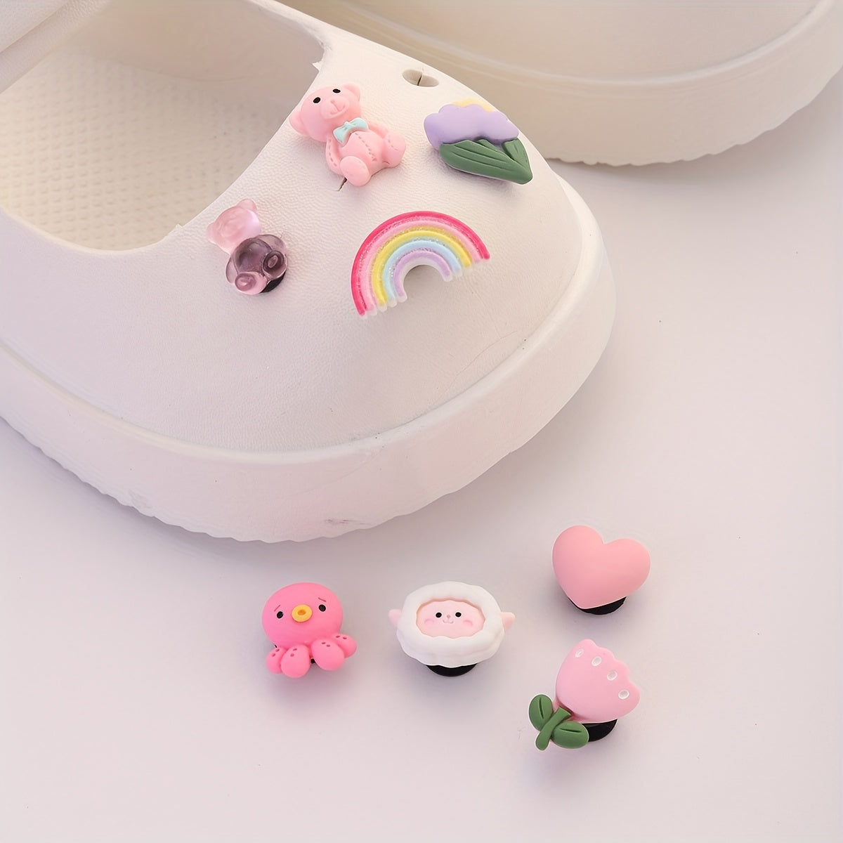 8 Pcs Pink Bunny Shoe Charms Clogs Accessories