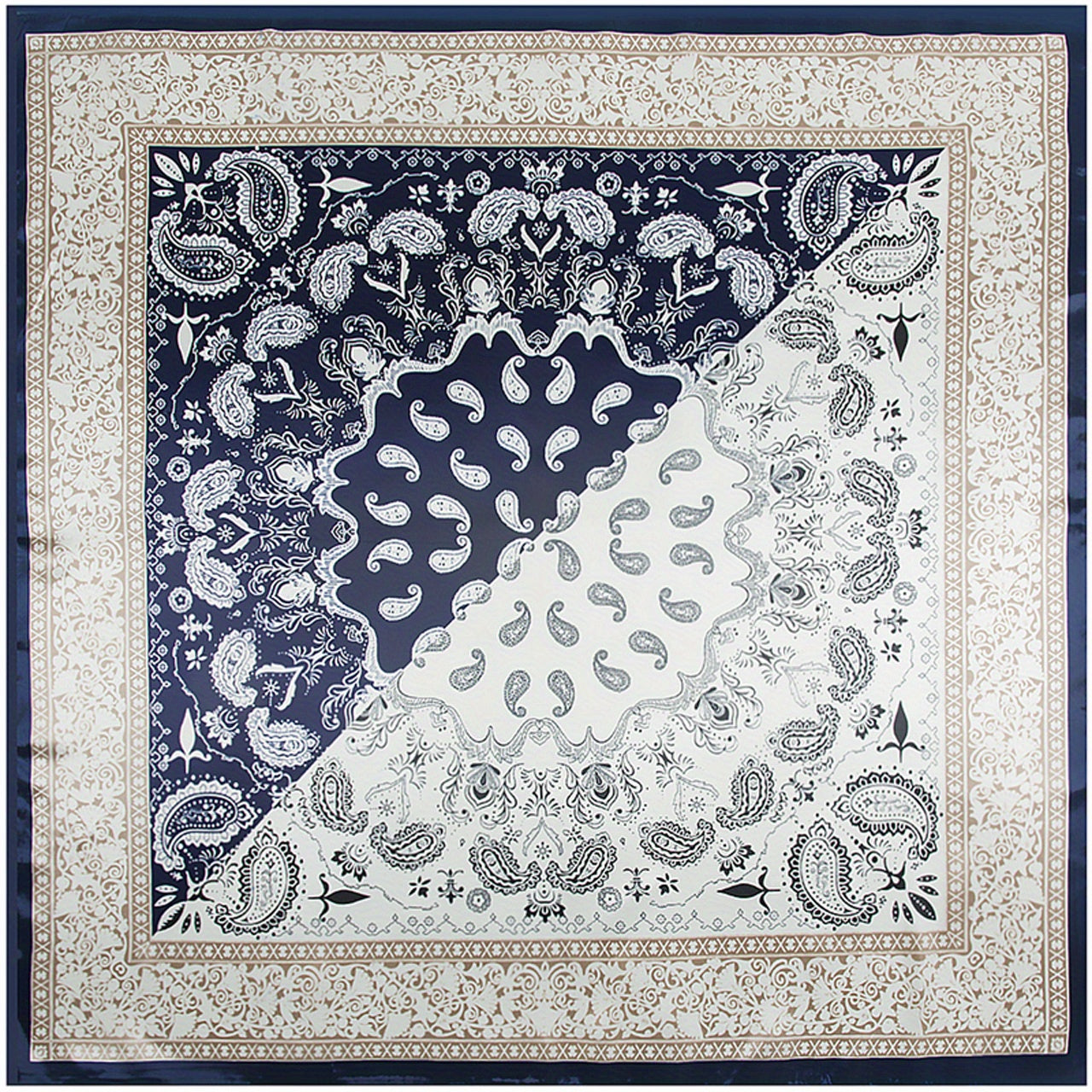 Boho Square Scarf Classic Block Silk Shawl Neckerchief Bandana