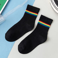 Rainbow Stripe Socks Retro Mid Tube Women's Stockings
