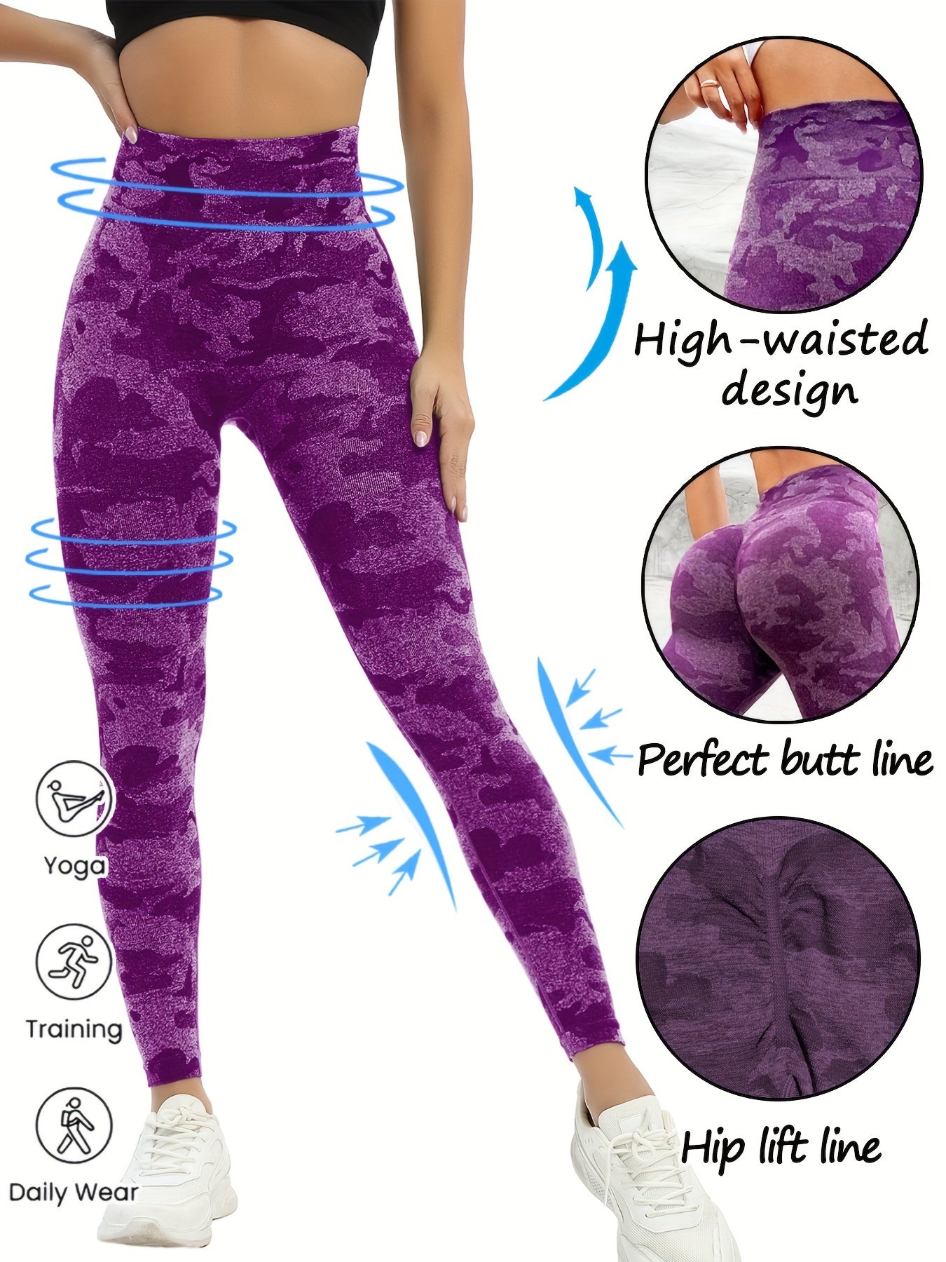 Camouflage Tummy Control Leggings High Waist Yoga Running Pants