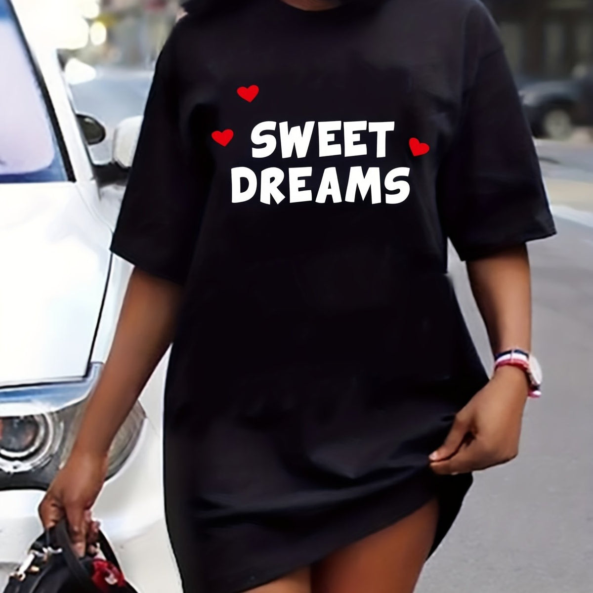 Heart & Letter Print Tee Dress
