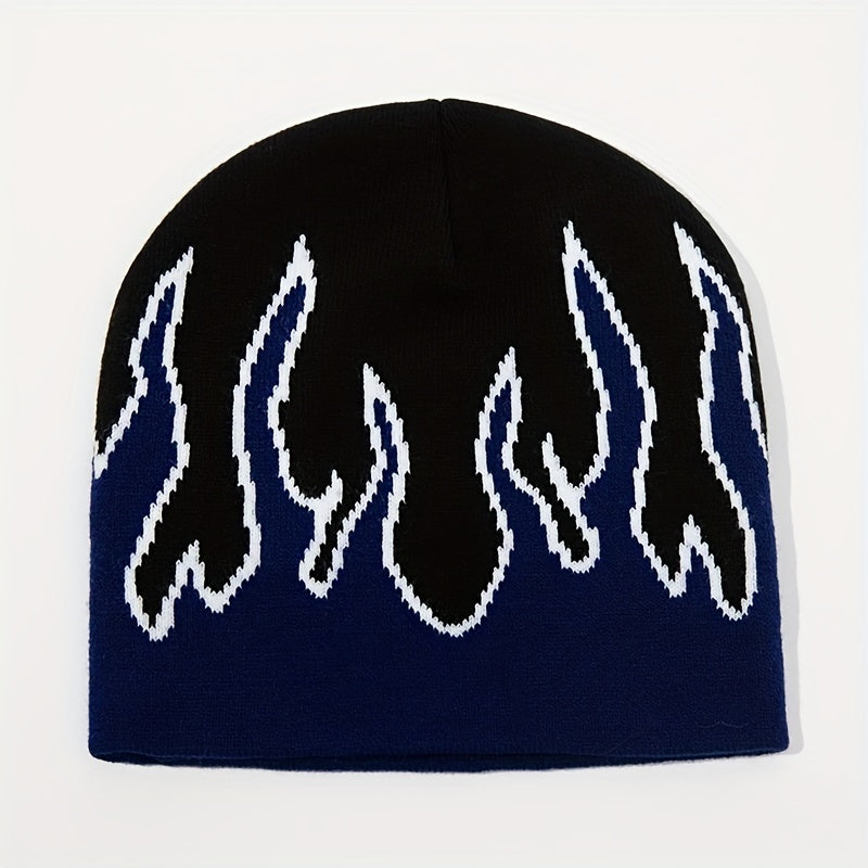 Flame Jacquard Hip Hop Unisex Knit Hats Elastic Skull Cap