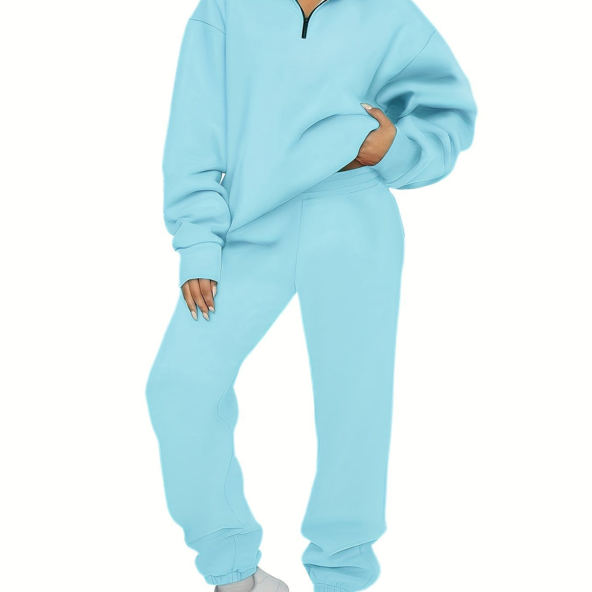  Zip Up Pullover Top & Joggers Set for Women