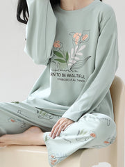Floral Pajama Set Long Sleeve Top & Pants Women's Sleepwear