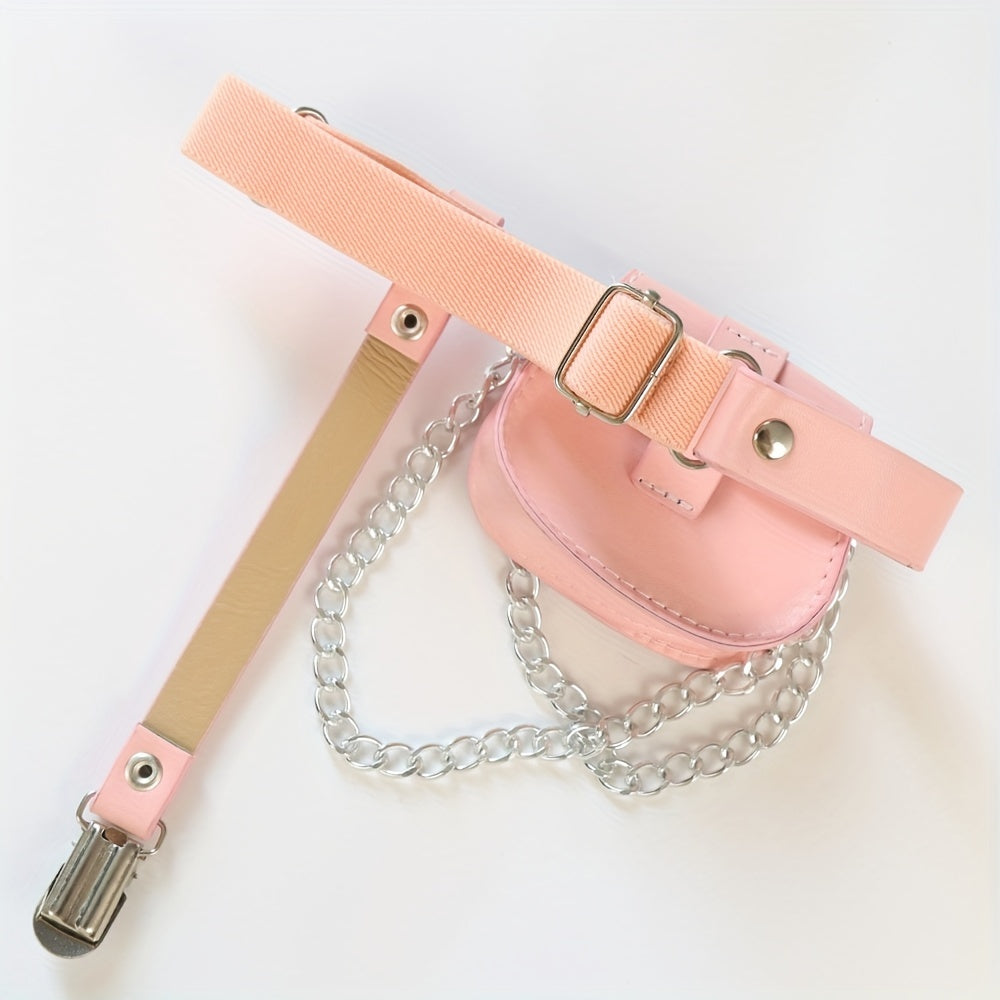 Pink PU Leather Leg Harness With Chain Fringe Purse