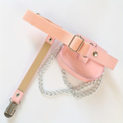Pink PU Leather Leg Harness With Chain Fringe Purse
