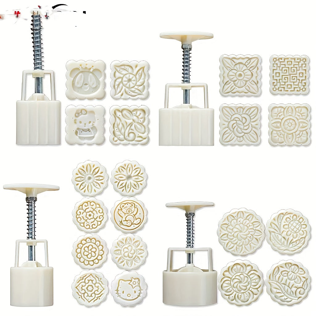 Moon Cake Mold 25-50g With 4-8 Stamp DIY Hand Press Cookie Stamps