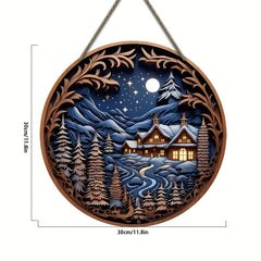 Xmas Door Hanging Starry Sky Village Night Scene Signboard Decoration