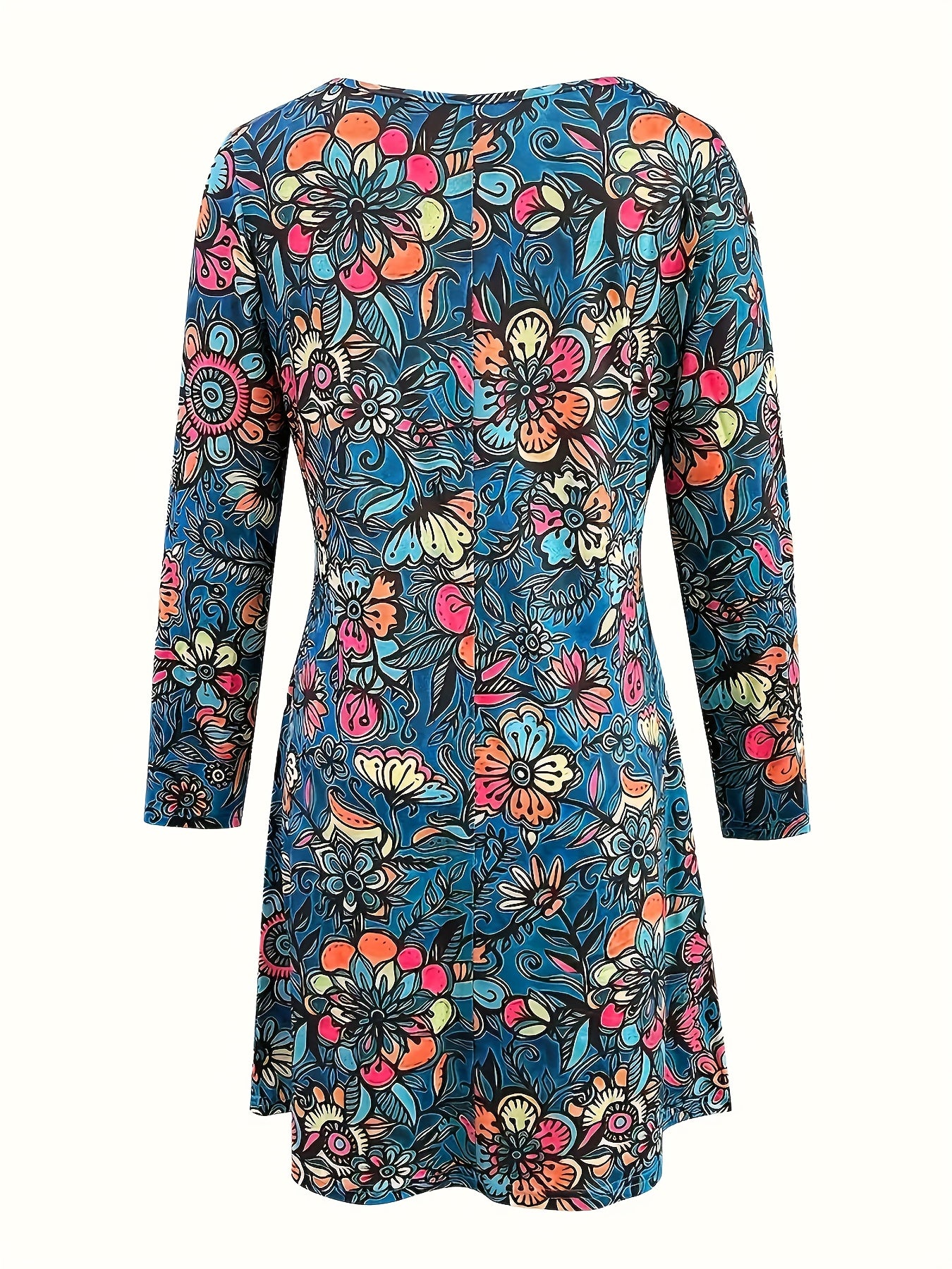  Floral Print V Neck Mini Dress