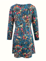  Floral Print V Neck Mini Dress