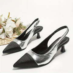Women's Colorblock Kitten Heels Slingback Sandals
