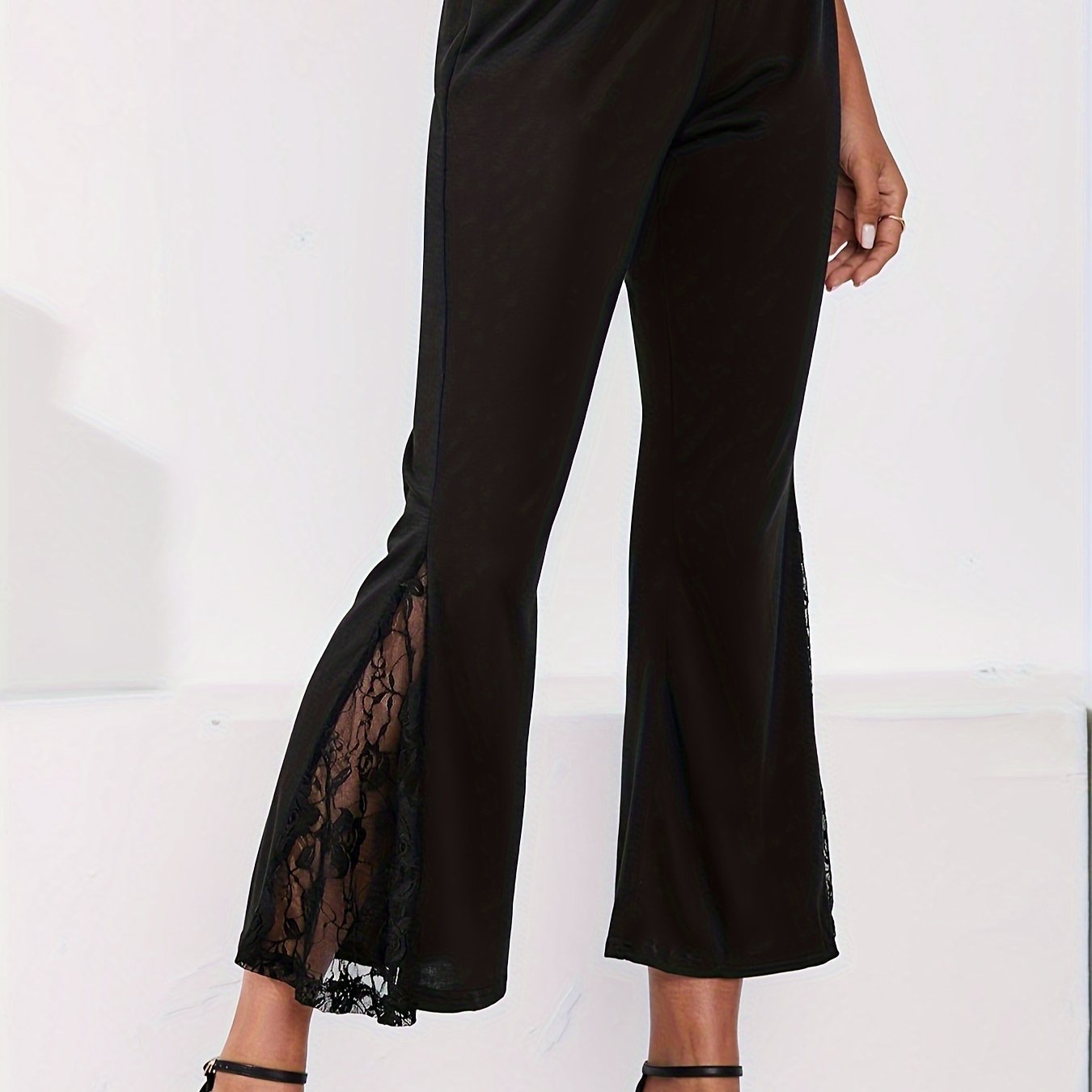  Lace Elastic High Rise Flared Leg Trousers
