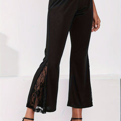  Lace Elastic High Rise Flared Leg Trousers