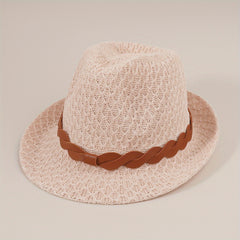 Stylish Belt Decor Sun Hat Crochet Short Brim Jazz Fedora Cap