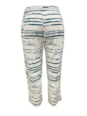  Casual Pants Women's Plus Stripe Print Elastic Drawstring Trousers