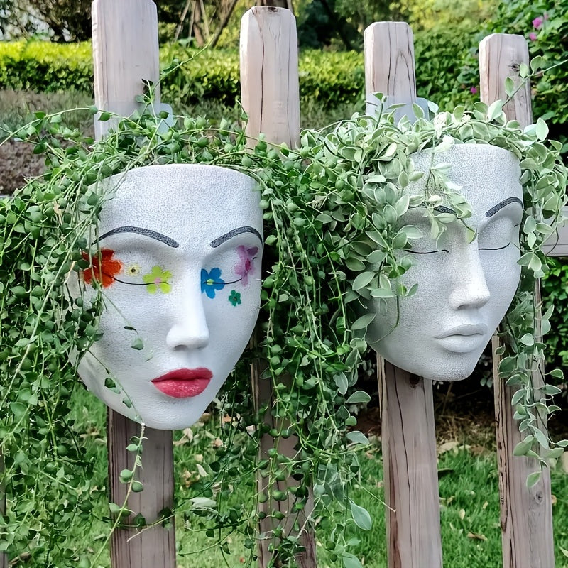 Resin Wall Mounted Face Planter Pot for Indoor & Outdoor Plants Decor