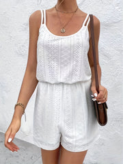 Solid Eyelet Romper Jumpsuit Casual Sleeveless Romper Jumpsuit