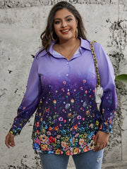  Boho Blouse Floral Print Long Sleeve Button Up Shirt