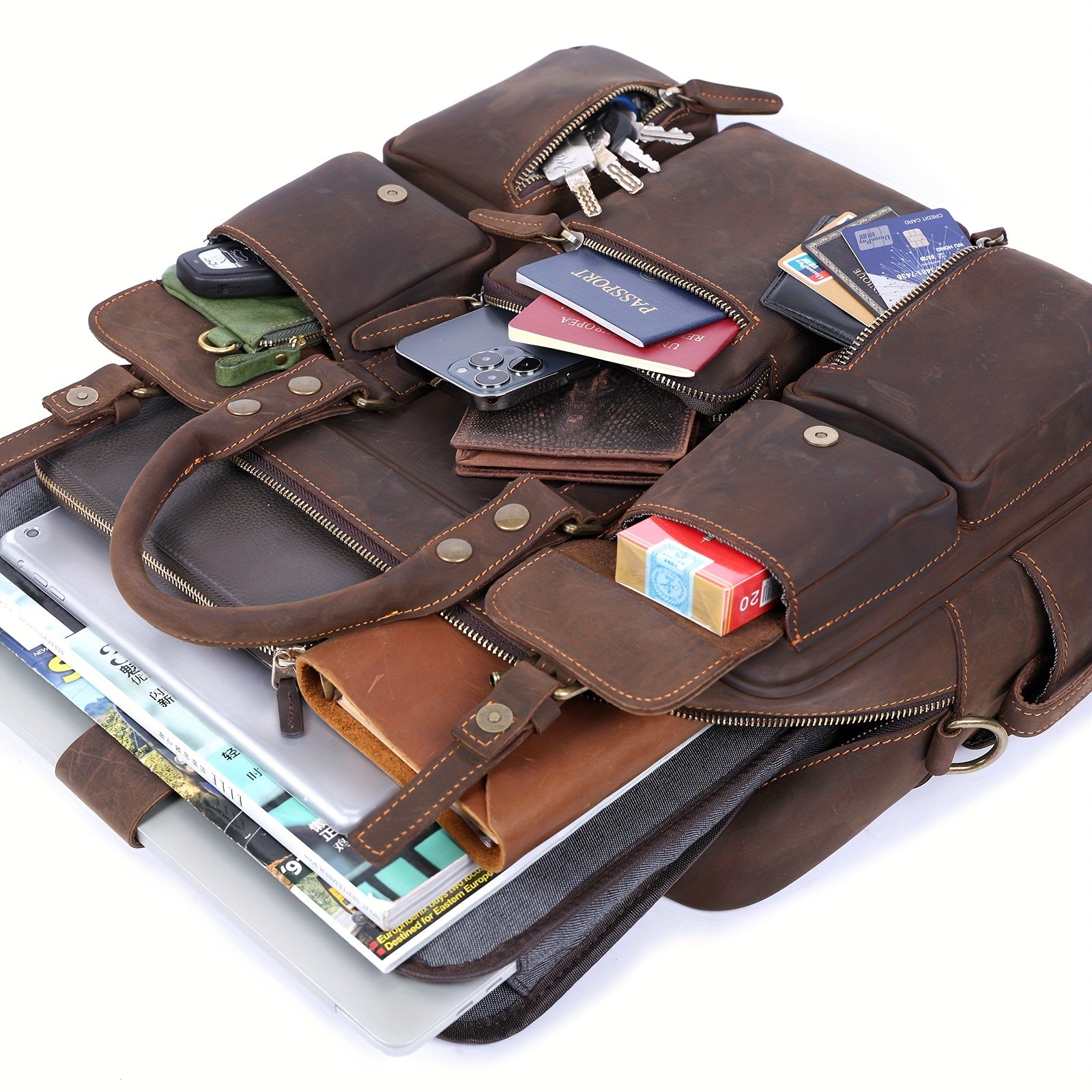Vintage Leather Large Capacity Briefcase 40 64 Cm Laptop Bag