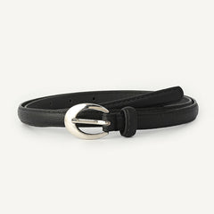 Women Belts PU Leather Silver Buckle Thin Belt Girls Dr...