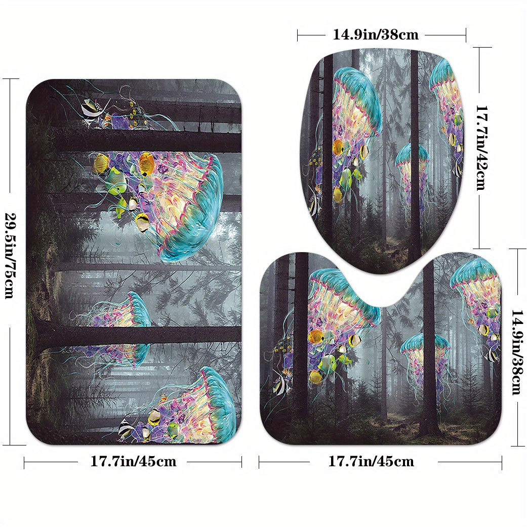 Dark Grey Forest Jellyfish Bathroom Set