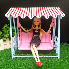 Pink Garden Swing with Striped Canopy Dollhouse Accessory