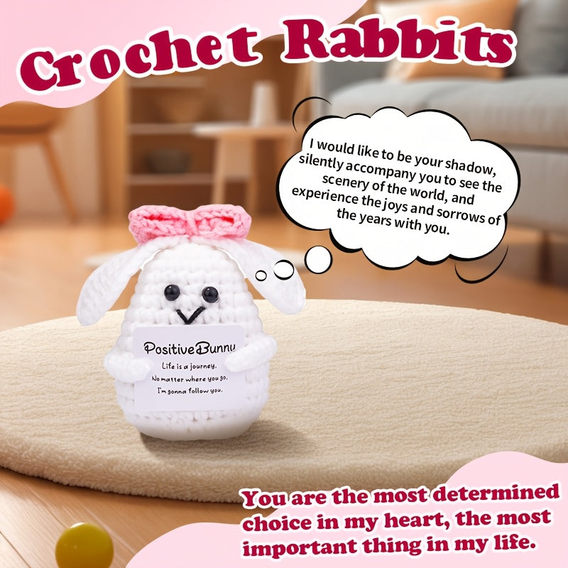 Positive Bunny Crochet Bunny with Pink Bow Perfect Gift for Women Friends Easter