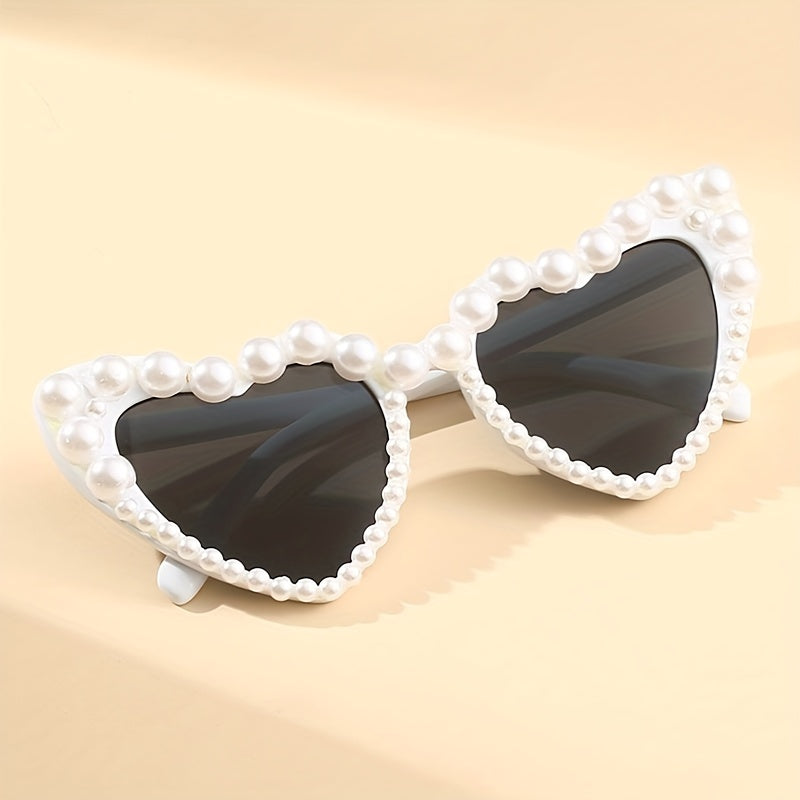 Heart Sunglasses Faux Pearl for Women Girls UV400