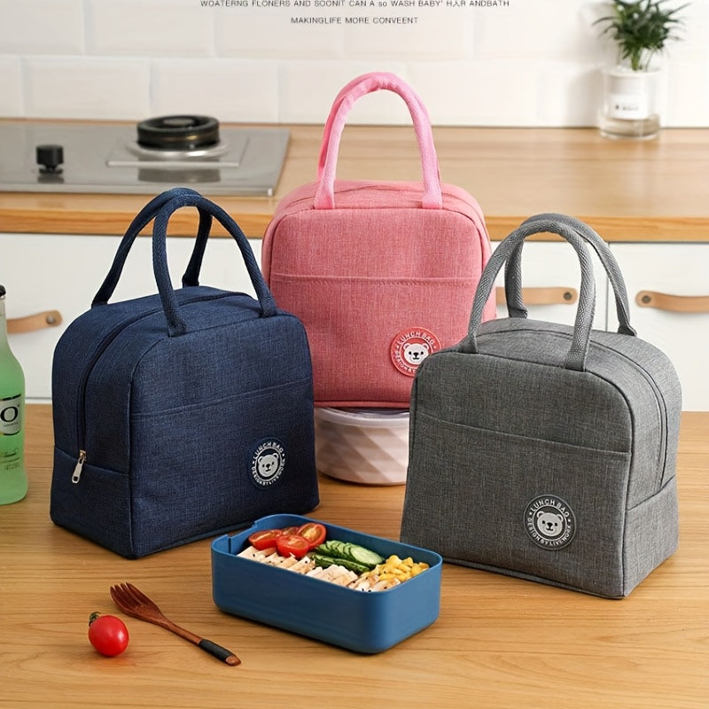 Bear Pattern Insulated Lunch Bag Waterproof Oxford Fabric for School & Office