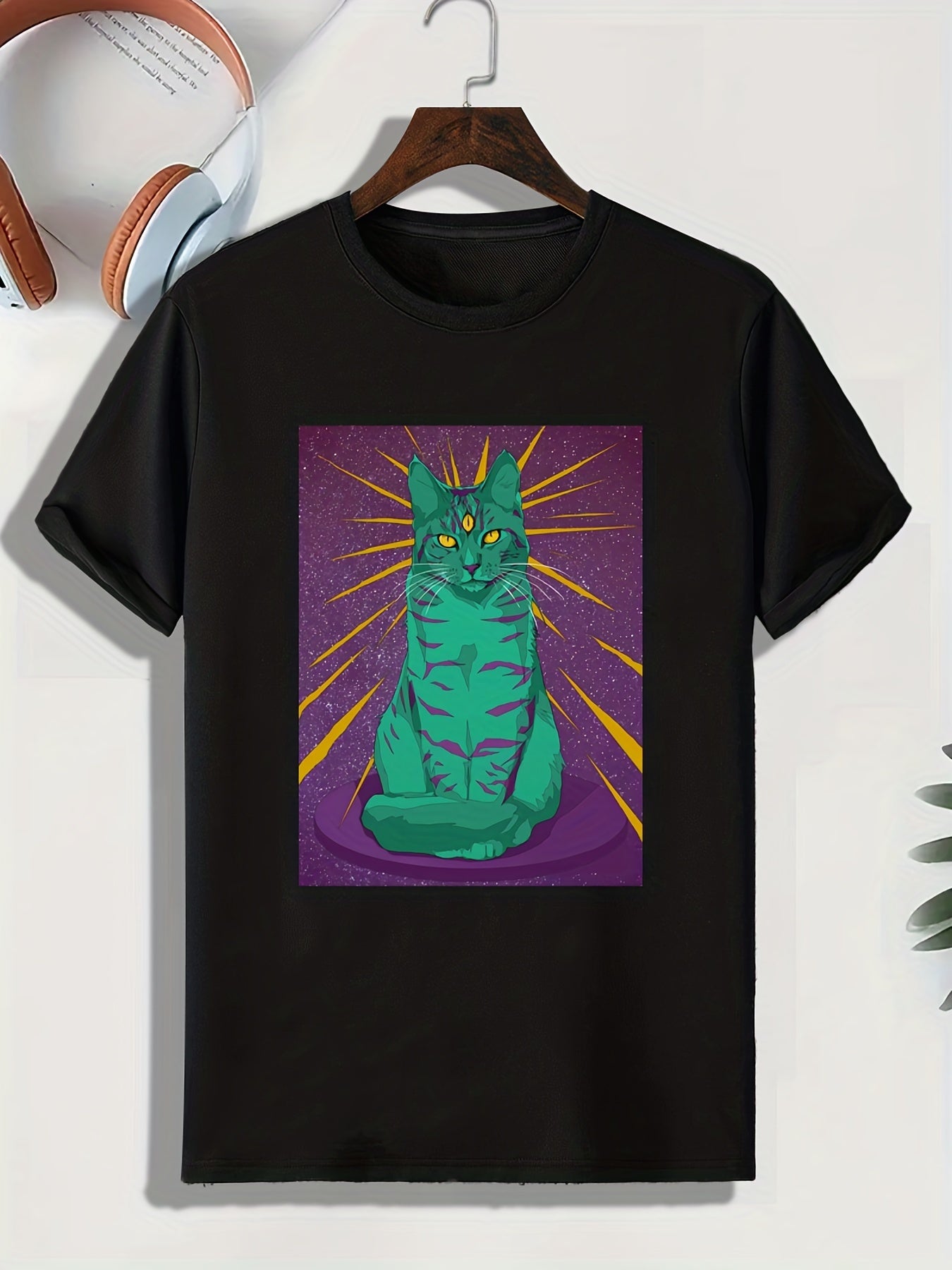 Mythical Cat Print Men's Comfy T shirt - Outdoor Gift For Men