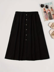  Casual Skirt Women's Plus Solid Button Decor High Rise Maxi Skirt