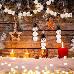 50/100pcs Jute Line Christmas Snowman Wooden Beads Round Wooden Beads
