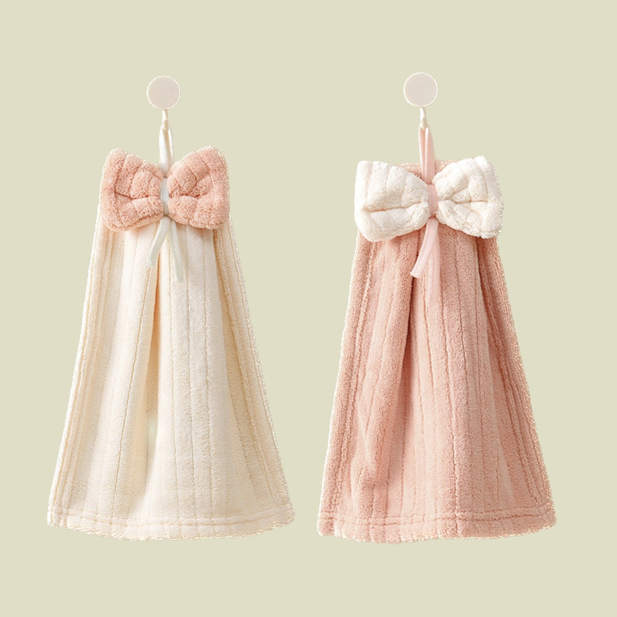 2pcs Hanging Fingertip Towel Coral Fleece Absorbent Soft Towel