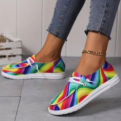 Colorful Rainbow Pattern Slip On Loafers Shoes Comfortable Canvas Sneakers