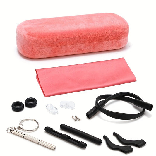 9pcs Eyeglasses Repair Kit Glasses Case Cloth Nose Pads Screwdriver Screws
