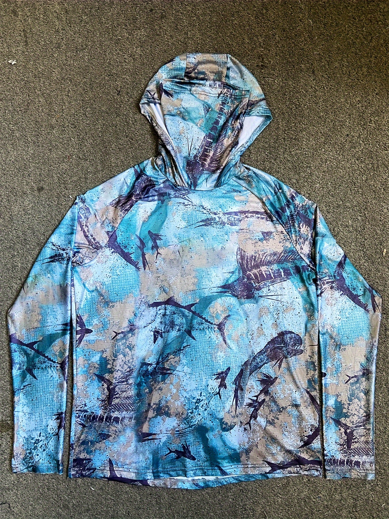 Men's Tie Dye Long Sleeve Hoodie Fishing Jersey