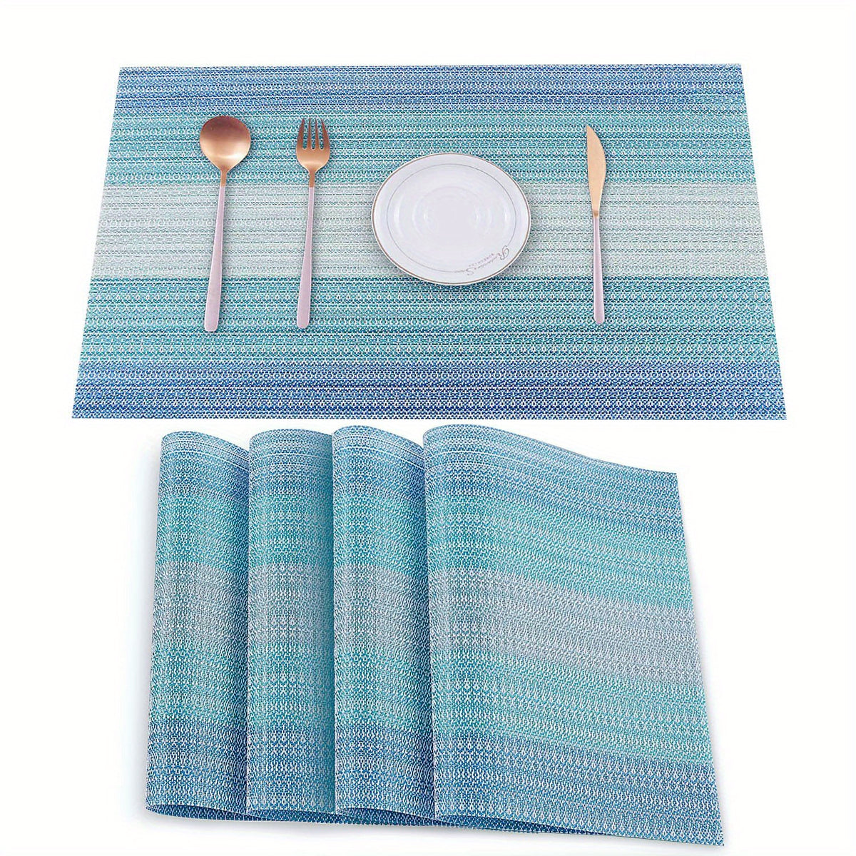 6pcs PVC Woven Striped Placemat Waterproof Anti-skid Heat Insulation Pad