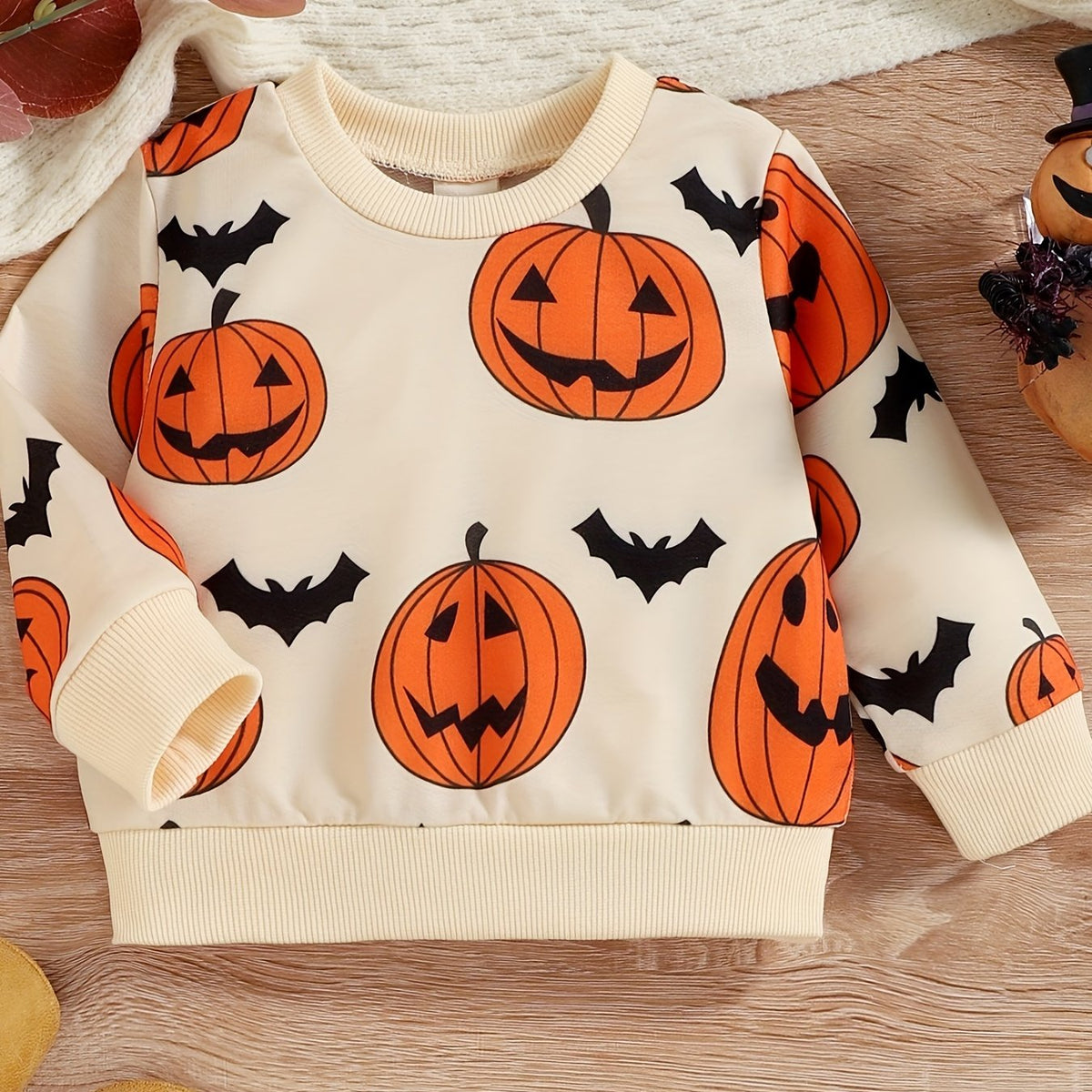 Pumpkin Bat Sweatshirt Toddler Baby Casual Pullover Top Halloween Outfit