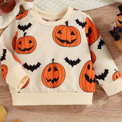 Pumpkin Bat Sweatshirt Toddler Baby Casual Pullover Top Halloween Outfit