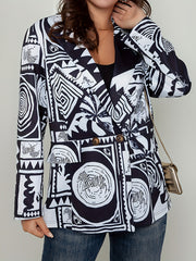  Colorblock Print Long Sleeve Blazer