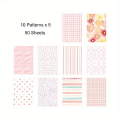 50 Sheets Pad Vintage Scrapbook Paper Journaling Supplies Kit