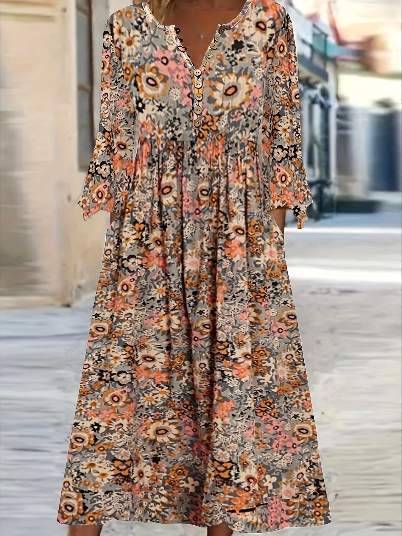  Floral Print Button Up Maxi Dress