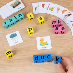 Wooden Spelling Game Building Blocks with Cards for Kids Learning Toy