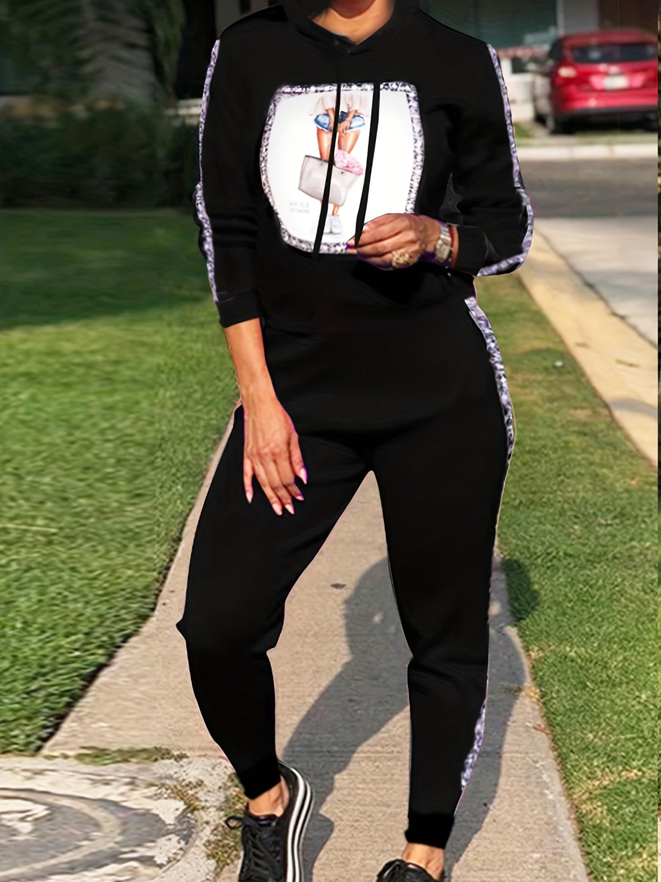  Painting Print Hoodie & Joggers Set
